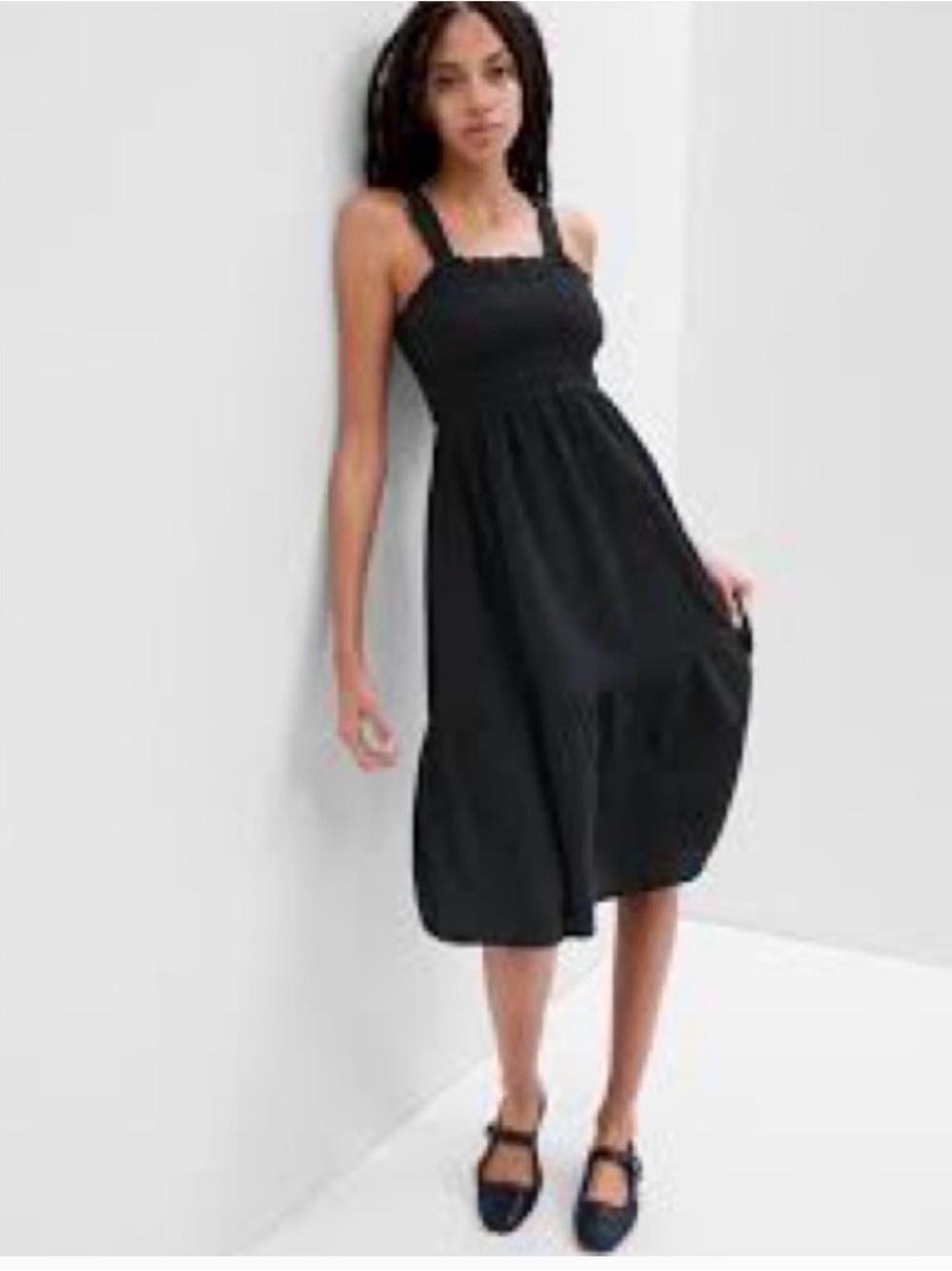 GAP Black Midi Square-Neck Sundress with Pockets